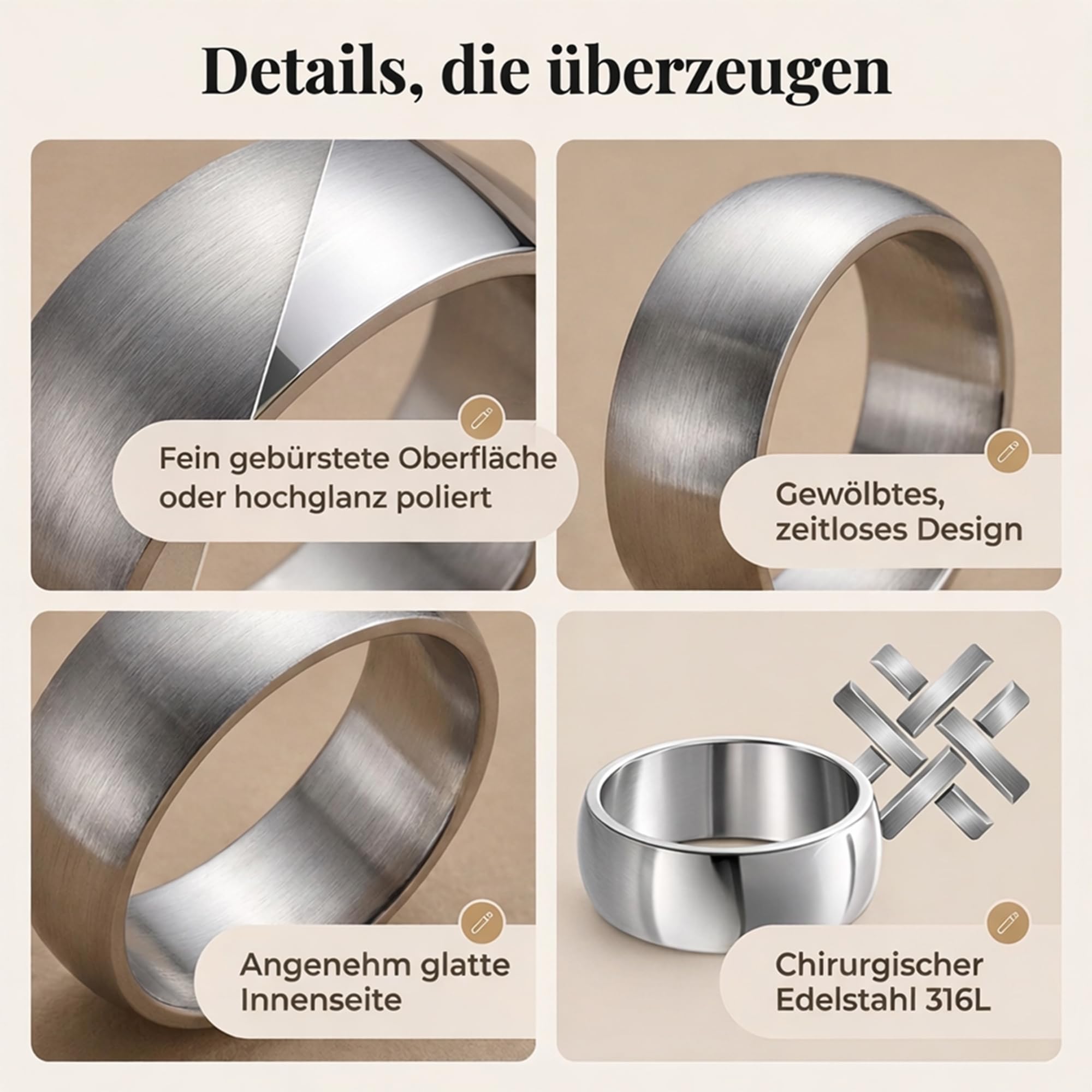 meditoys · Anello in acciaio inox per uomo e donna · Anello 8,10 o 12 mm di larghezza · argento opaco/spazzolato o argento lucido lucido