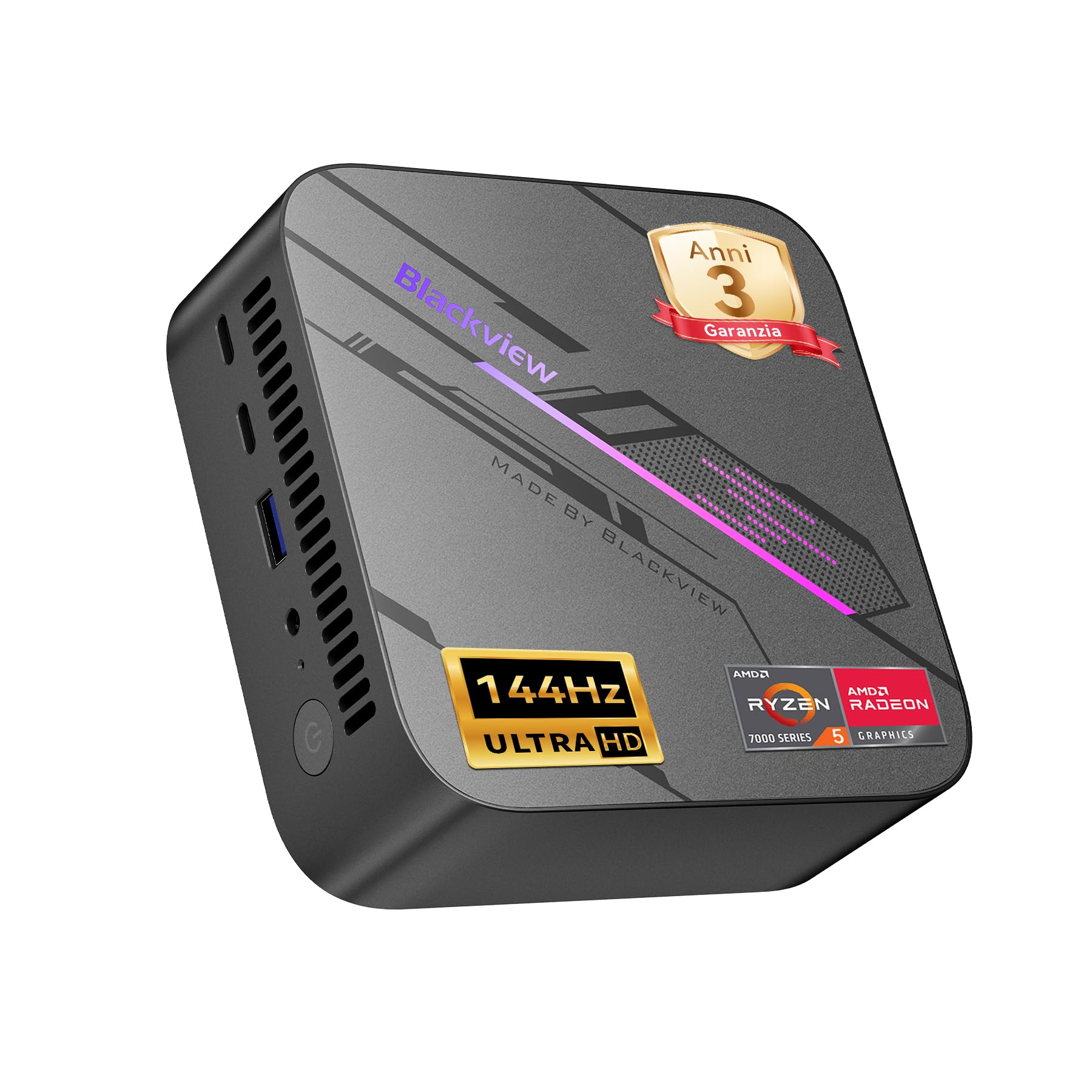Blackview MP100 Mini PC Ryzen 7430U, 144Hz 4K 3 Display Desktop PC, Radeon Graphics, 16GB RAM 512GB PCIE 3.0, Win 11 Pro, Wi-Fi 6/BT 5.2, 3 anni di garanzia, Mini PC per casa/gioco/ufficio