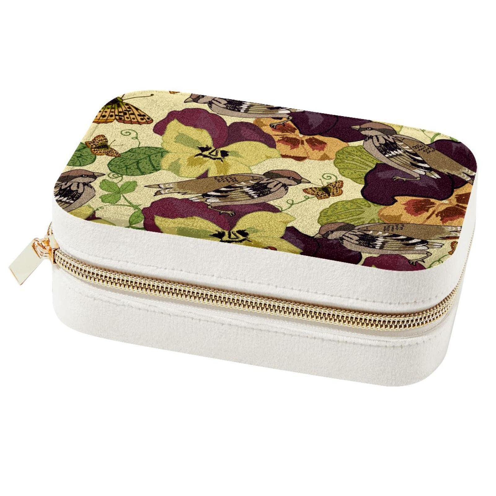 Boîte à bijoux vintage fleurs et oiseaux : étui de rangement portable pour femmes