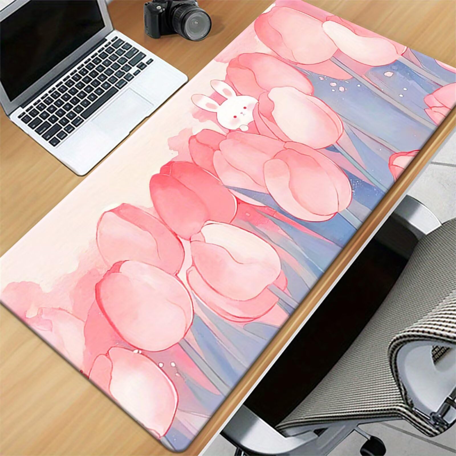 Tappetino Mouse da Gioco 1200x600x2mm, Coniglio Tulipano Rosa Mouse Pad XXL ad Alta Precisione e Velocità, Base in Gomma Antiscivolo Ultra-Grip, Tappetino per Scrivania Tastiera e PC