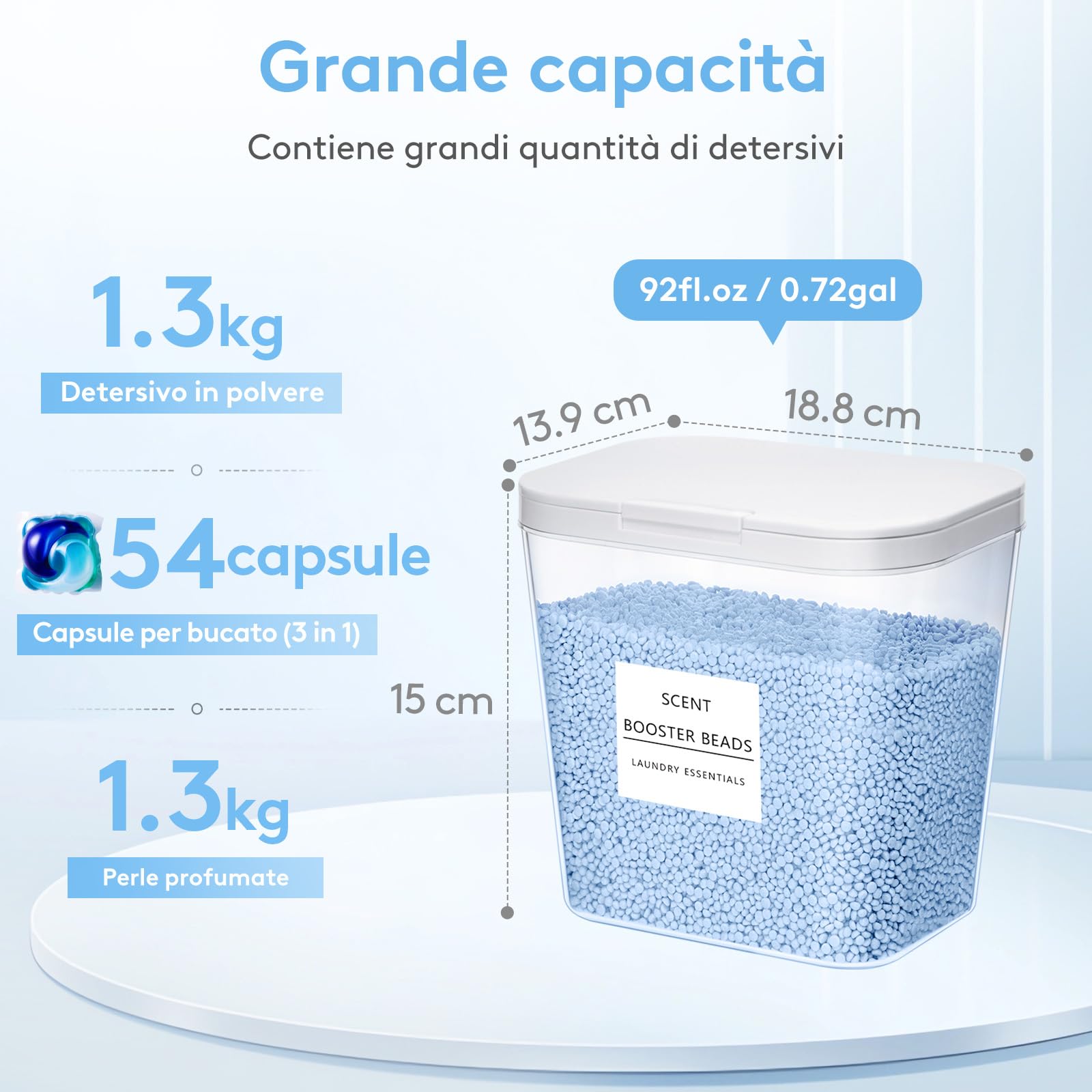 Lifewit Contenitore Detersivo Capsule di Detersivo per Bucato, Dispenser Detersivo Lavatrice in Plastica, Dispenser Sapone e Lozioni Commerciali con Etichette e Cucchiai, 2700 ml, 2 Pezzo
