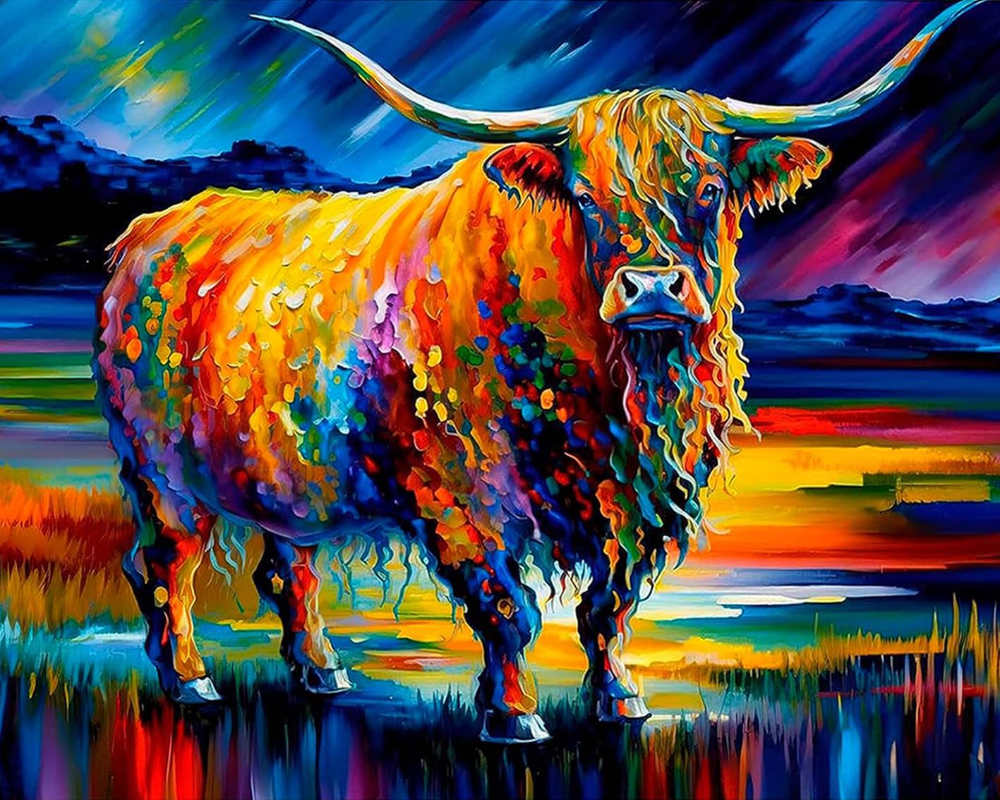 Paint by Numbers Kit for Adults on Canvas with Paintbrushes Color Acrylic DIY Drawing Premium Quality Colorwork Paintwork Beautiful Highland Cow Abstract Artwork Wall Decor Art Crafts 16x20 in