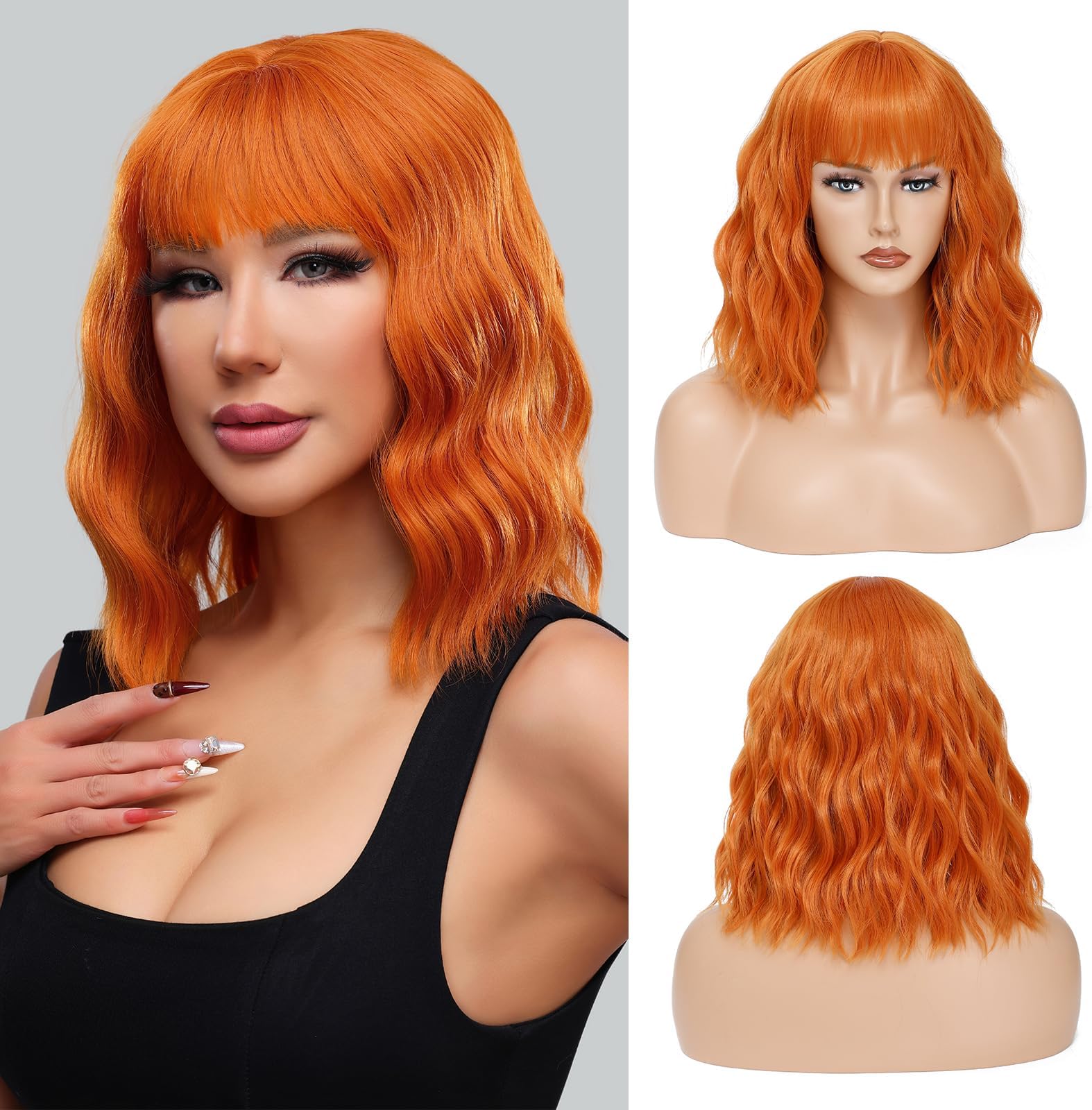 Wavy Wig With Air Bangs Women's Short Bob Colorful Wigs