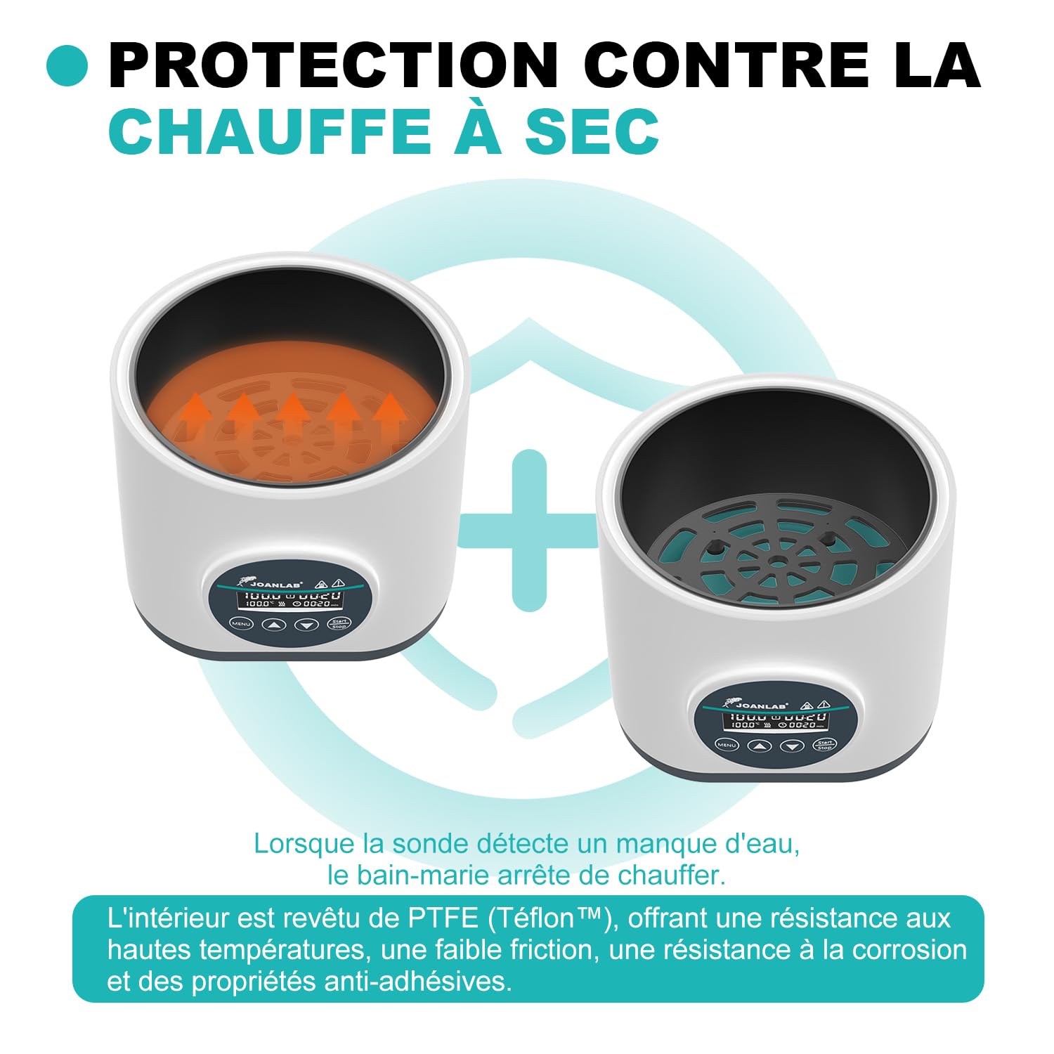 JOANLAB Bain-Marie Numérique 2L, Chauffage de Précision 100°C, Cuve Inox 304 avec Minuterie & Double Sécurité, Couvercle Transparent pour Expériences(WB-2S)
