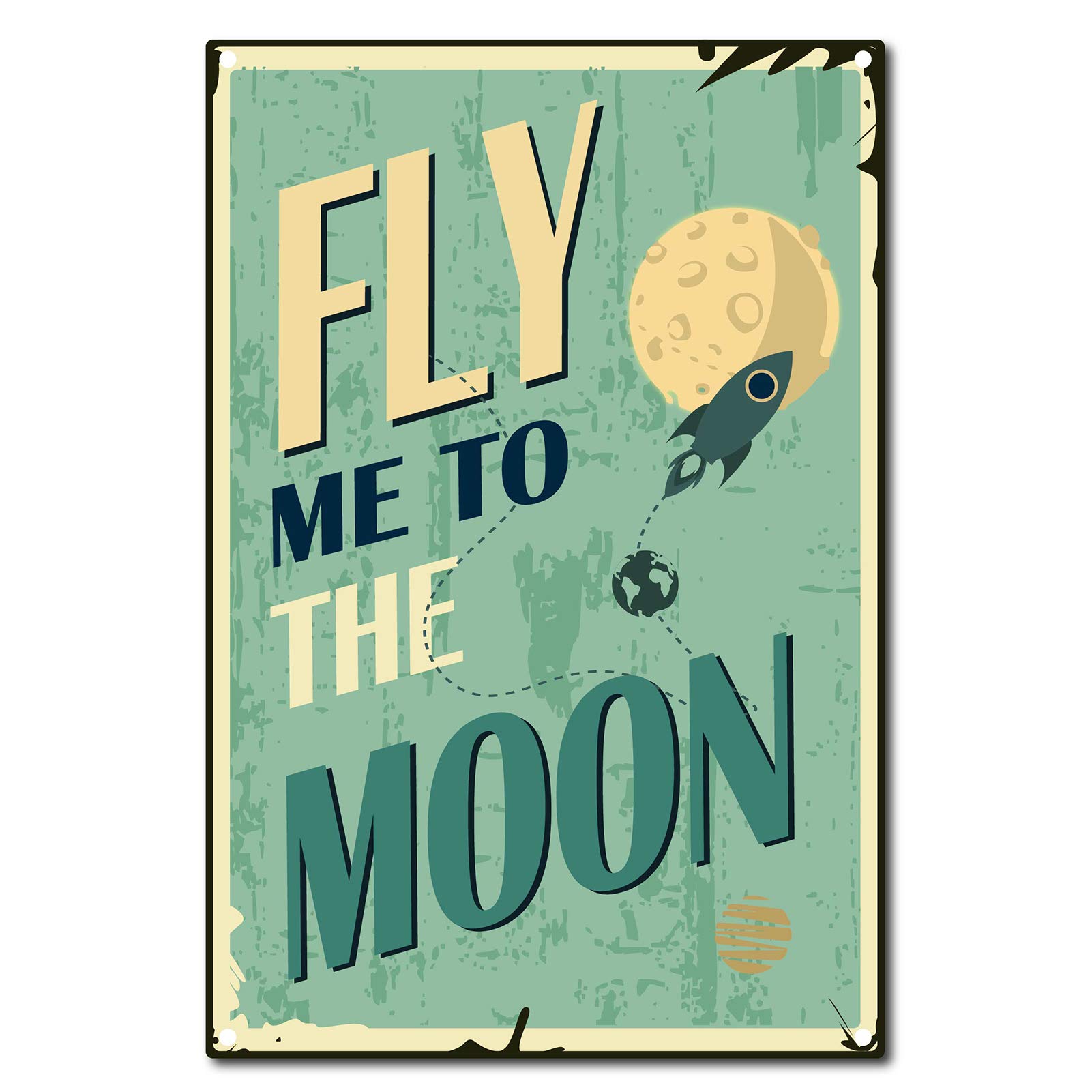 AAROENLYS Targa In Latta Fly Me To The Moon, Decorazione Da Parete 20x30 Cm, Per Garage E Taverna
