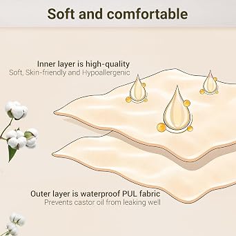 1pcs Organic Cotton Flannel for Castor Oil Pack Wrap, 17.7x9.85inch Reusable Castor Oil Compress, Castor Oil Pads for Abdomen, Joints & Other Areas
