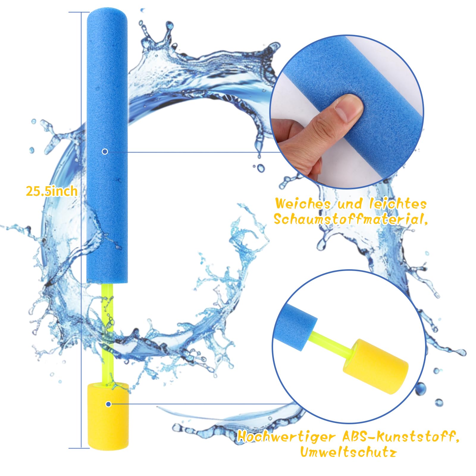 4 Stück Wasserpistole Kinder, 38cm Schaumstoff Wasserpistolen, Spritzpistole Wasser Bunte, Party Strand Pool Strandspielzeug für Jungen und Mädchen