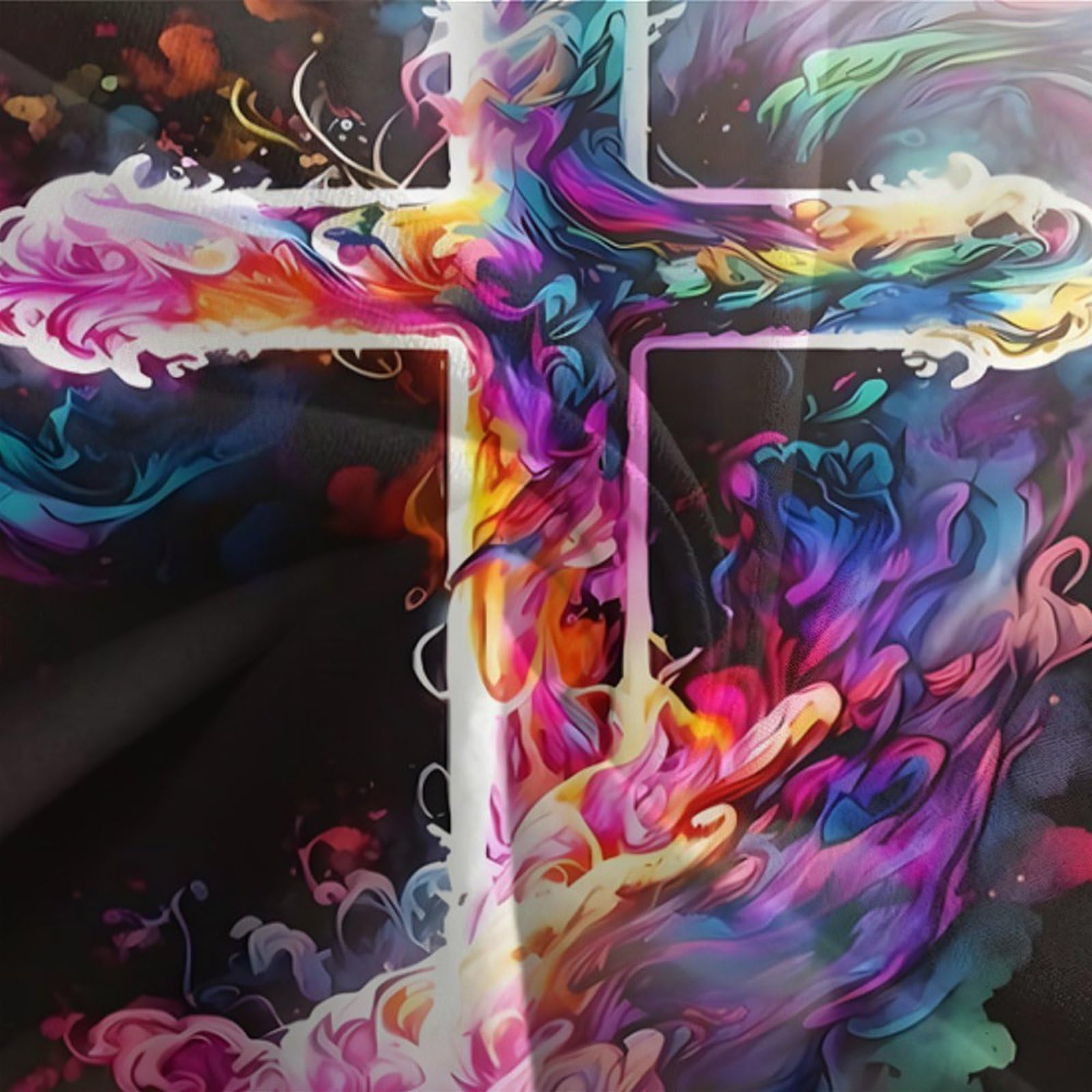 Spirituelle Kreuzkunst 3-teiliges Reines Polyester lebendiger Abstrakter Stil Bettbezugset, Versteckter Reißverschluss, Krippenbettwäsche, Babysicher & Gifffrei King（220x240cm）