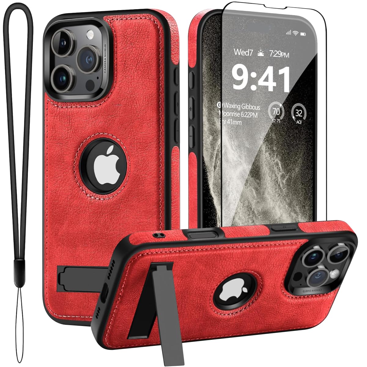 Coque cuir iPhone 16 Pro Max rouge avec support MagSafe chic - 8