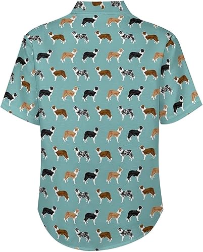 Miniatura 4 de Border Collies - Camisa hawaiana para hombre, casual, con botones, manga corta, con bolsillo