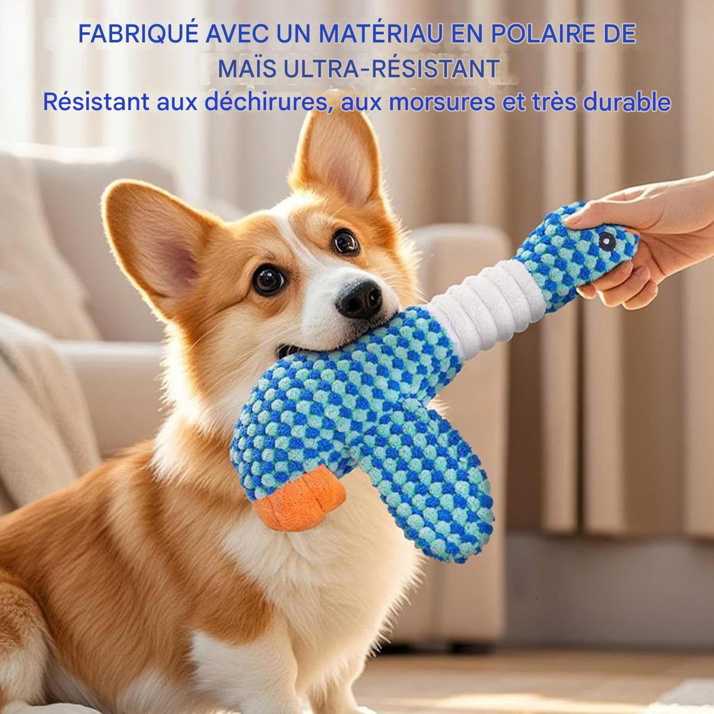 Générique Kauspielzeug für kräftige Hunde, interaktives Plüschtier mit Quietscher, Ente aus Plüsch, extrem strapazierfähig, für Welpen und kleine Hunde
