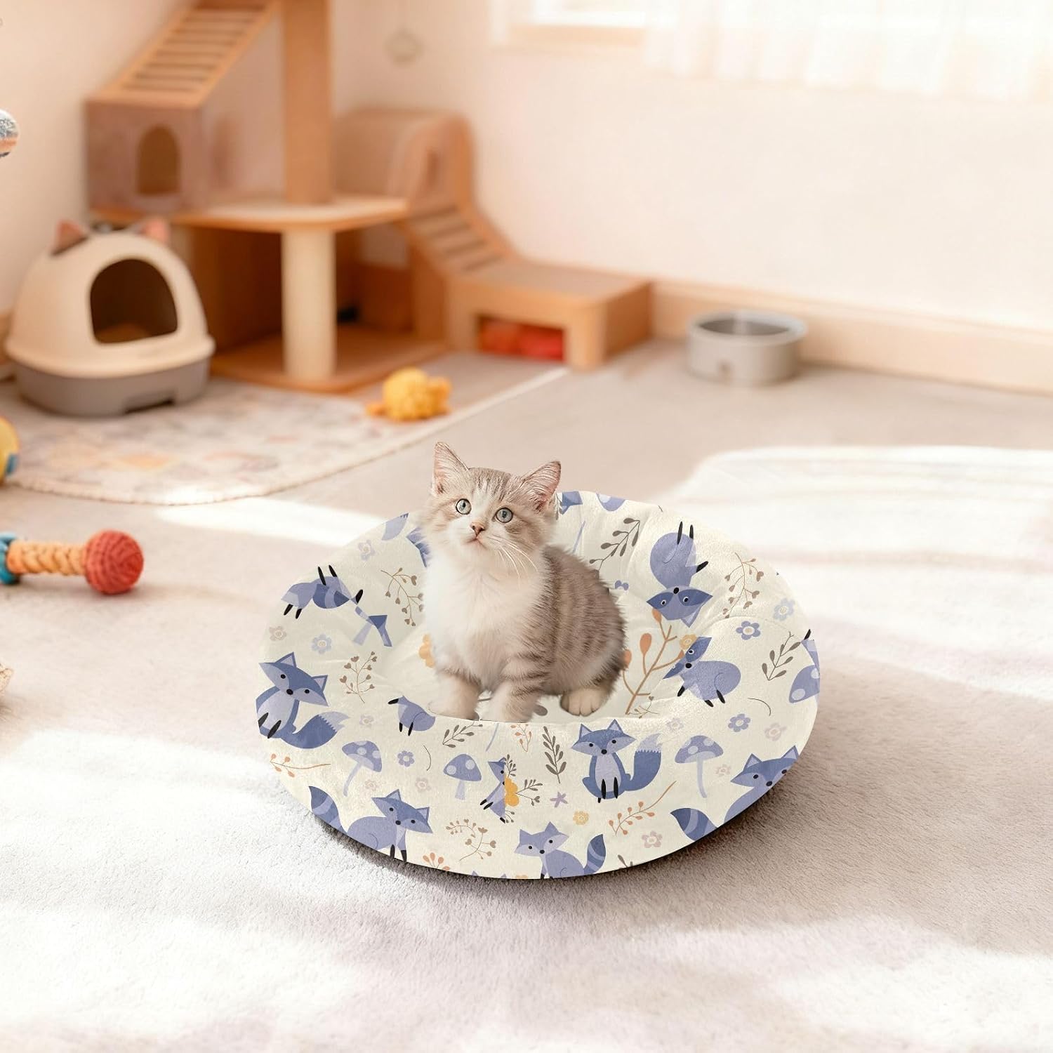 Pet Dog Beds Warm & Cozy Fluffy Cat Pillow Bed for Medium Size Pets Sleeping M Raccoon Floral