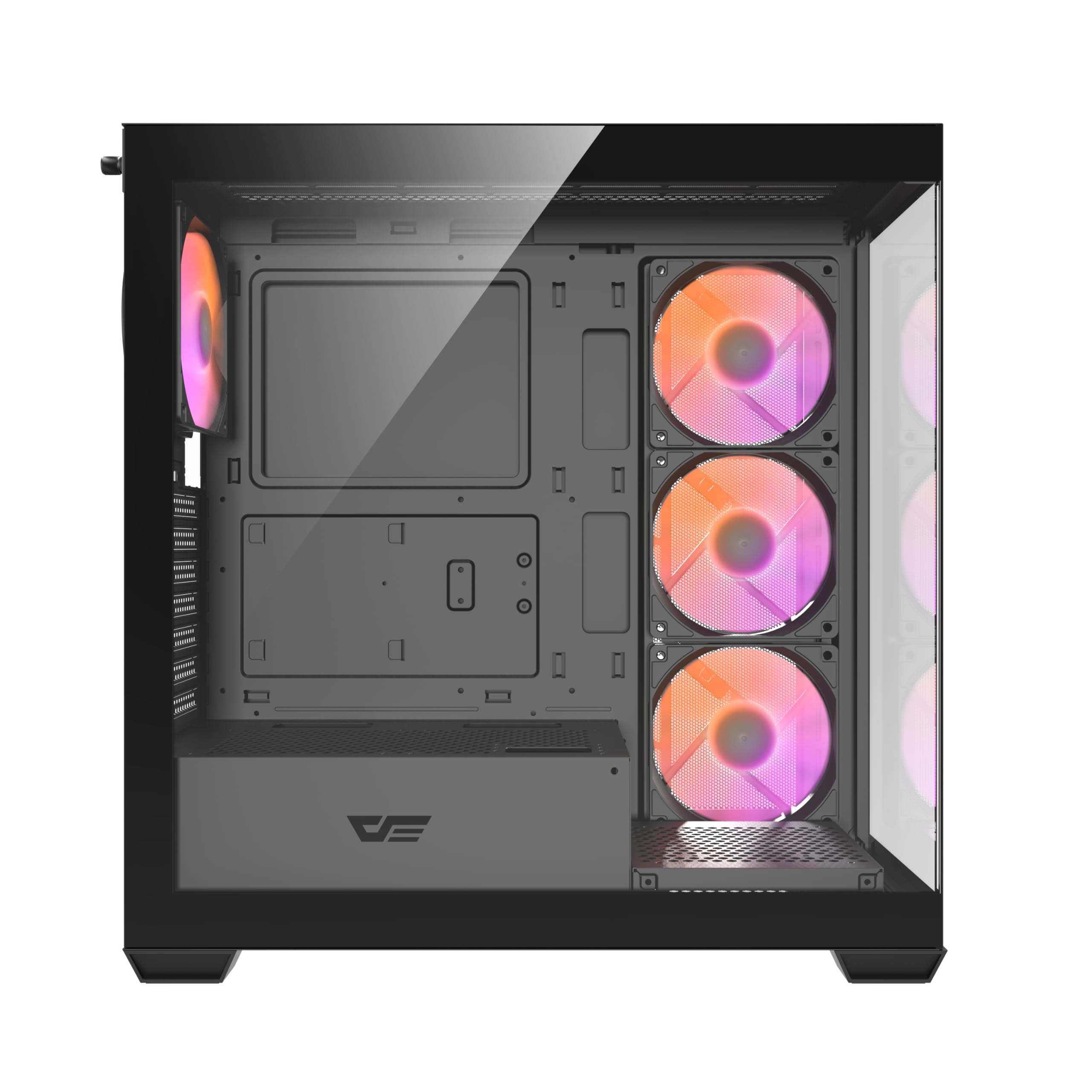 DarkFlash DS900W Caja PC Gaming ATX Cristal Templado Diseño Madera | Panel Lateral y Frontal Cristal Templado, 4 Ventiladores ARGB, USB-C