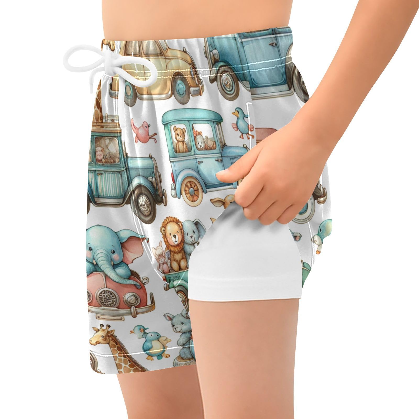 YANENDIE Boy Swim Trunks with Compression Liner Cute Animals Boys Swim Shorts Quick Dry Beach Shorts