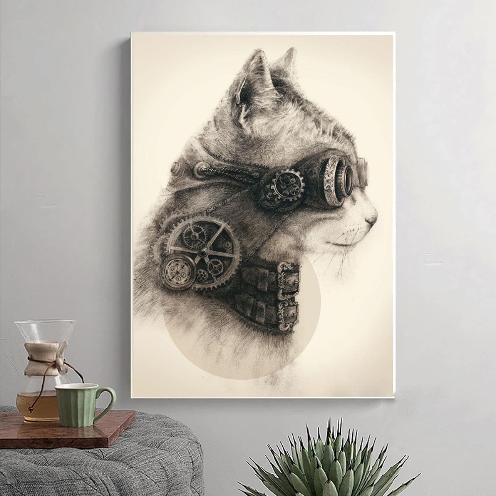 Amazon.co.jp: スチームパンクな猫クラシックヴィンテージ動物 モダン