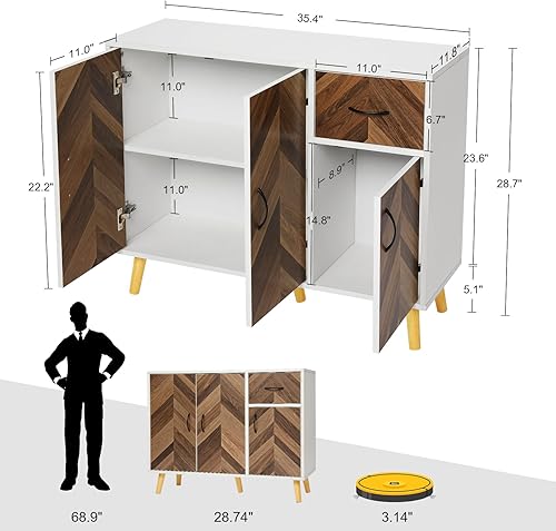 Miniatura 3 de SIHANM Armario de almacenamiento con puertas  Armario de acento negro puro, aparador independiente anti-caída con estantes, gabinete para pasillo,