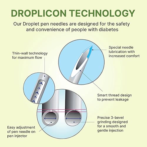 Miniatura 3 de Droplet Agujas para bolígrafo de 32G x 0.157 in, caja de 100 unidades, ajuste ajustable para una fácil inyección en casa, punta lubricada para un