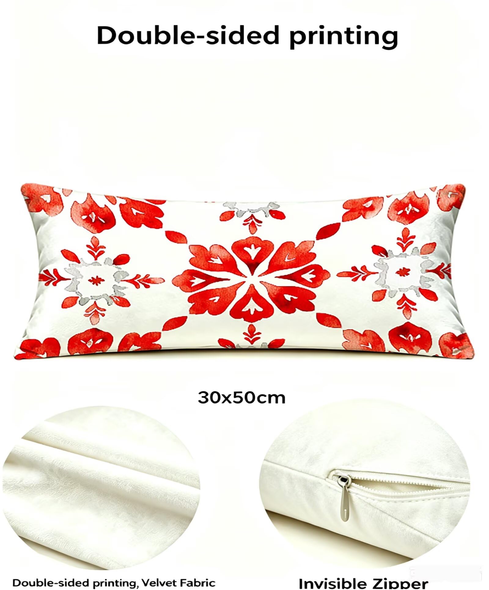 Rot Kissenbezug 60x80 Geometrie Kopfkissenbezug 2er Set,Wohnaccessoires & Deko,Weich und Atmungsaktiv Samt Stoff mit Verstecktem Reißverschluss für Bett Sofa Kissen Dekokissen-85755