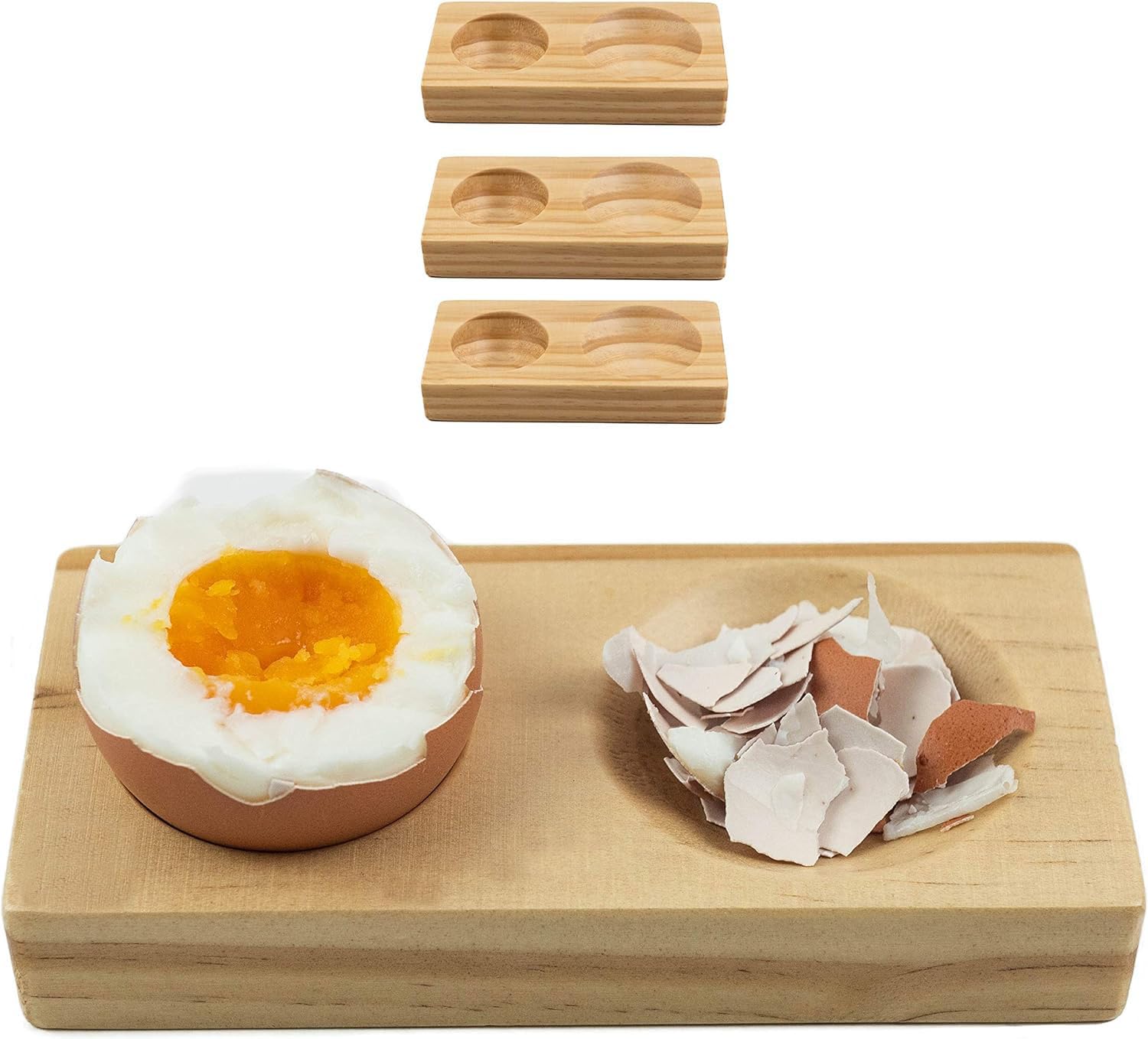 TOPTZON Wooden Egg Cups for Soft Boiled Eggs - Modern Unique Design for Breakfast Boiled Egg Holder - No More Eggshells on Table or Plate - Egg Cup Easter Gift Set of 4