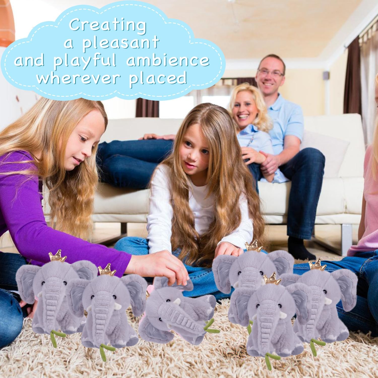ARELUX 6 Pack 9.8Inch Grey Elephant Stuffed Animal Pillows Party Supplies - Soft Plush Hugging Pillows , Cute Animal Plushies Set - Perfect for Decor, Gifts, and Cuddling for Party Favor Packs