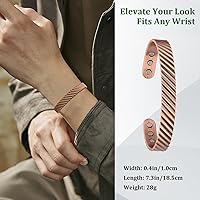 Vista 4 de Pulseras de cobre para hombres 99.99% cobre puro 7.3 pulgadas 3500 Gauss magnético ajustable Navidad regalo del día del padre