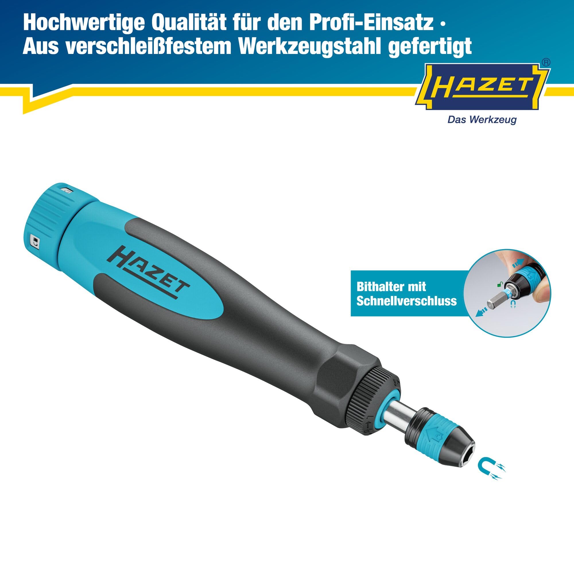 HAZET Drehmomentschraubendreher 6004CT-12, 1/4" mit Standardgriff, 0.2-1.2 Nm, 6% Genauigkeit, 196 mm Länge, umschaltbar rechts/links, Freilaufmechanismus