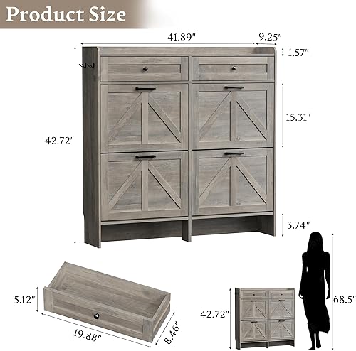 Miniatura 2 de Armario de almacenamiento de zapatos para entrada, armario ancho de casa de campo con 4 cajones abatibles y 2 cajones superiores, organizador
