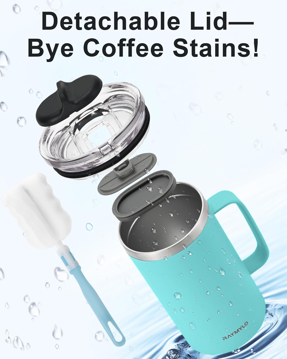 RAYMYLO Insulated Coffee Mug 24 oz, Double Wall Stainless Steel Coffee Mug with Lids, Leak-Proof & Detachable Slider Lid for Thorough Clean, Keeps Coffee Cold for 9 Hrs, Suitable for Camp Home Office