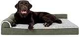 Furhaven Orthopedic Dog Bed for Large Dogs w/ Removable Bolsters & Washable Cover, For Dogs Up to 95 lbs - Two-Tone Plush Faux Fur & Suede L Shaped Chaise - Dark Sage, Jumbo/XL 40.0"L x 32.0"W x 8.0"Th Dark Sage