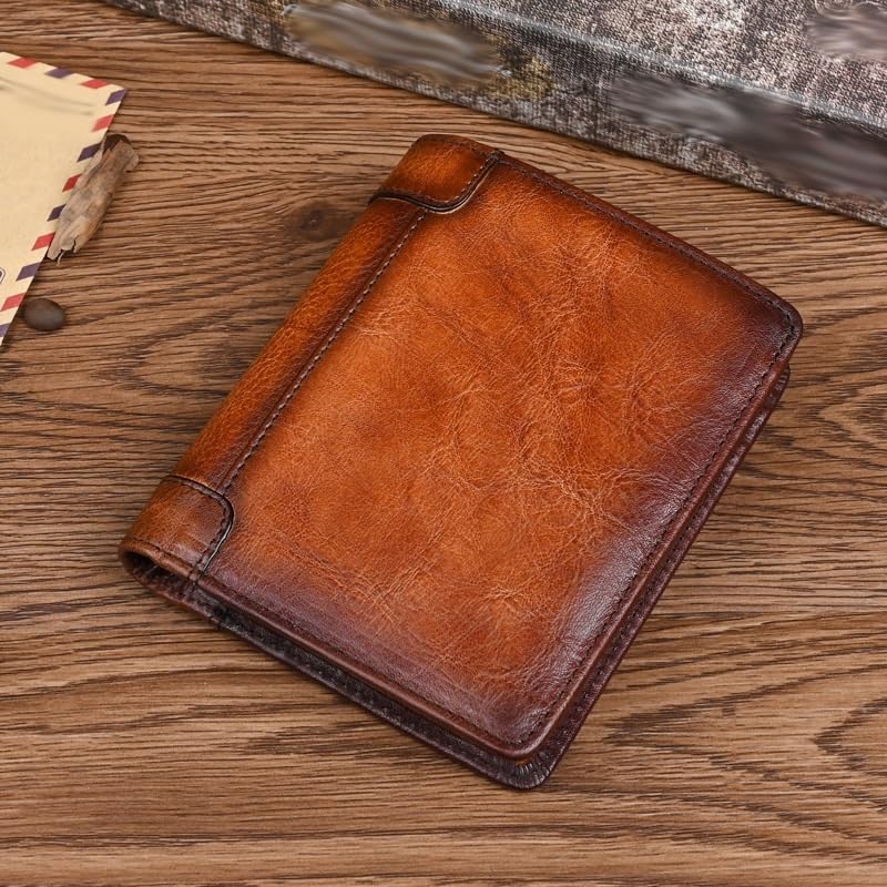 Cowhide Men's and Women's Applicable Wallet Short Wallet Vintage Handmade Leather Wallet2