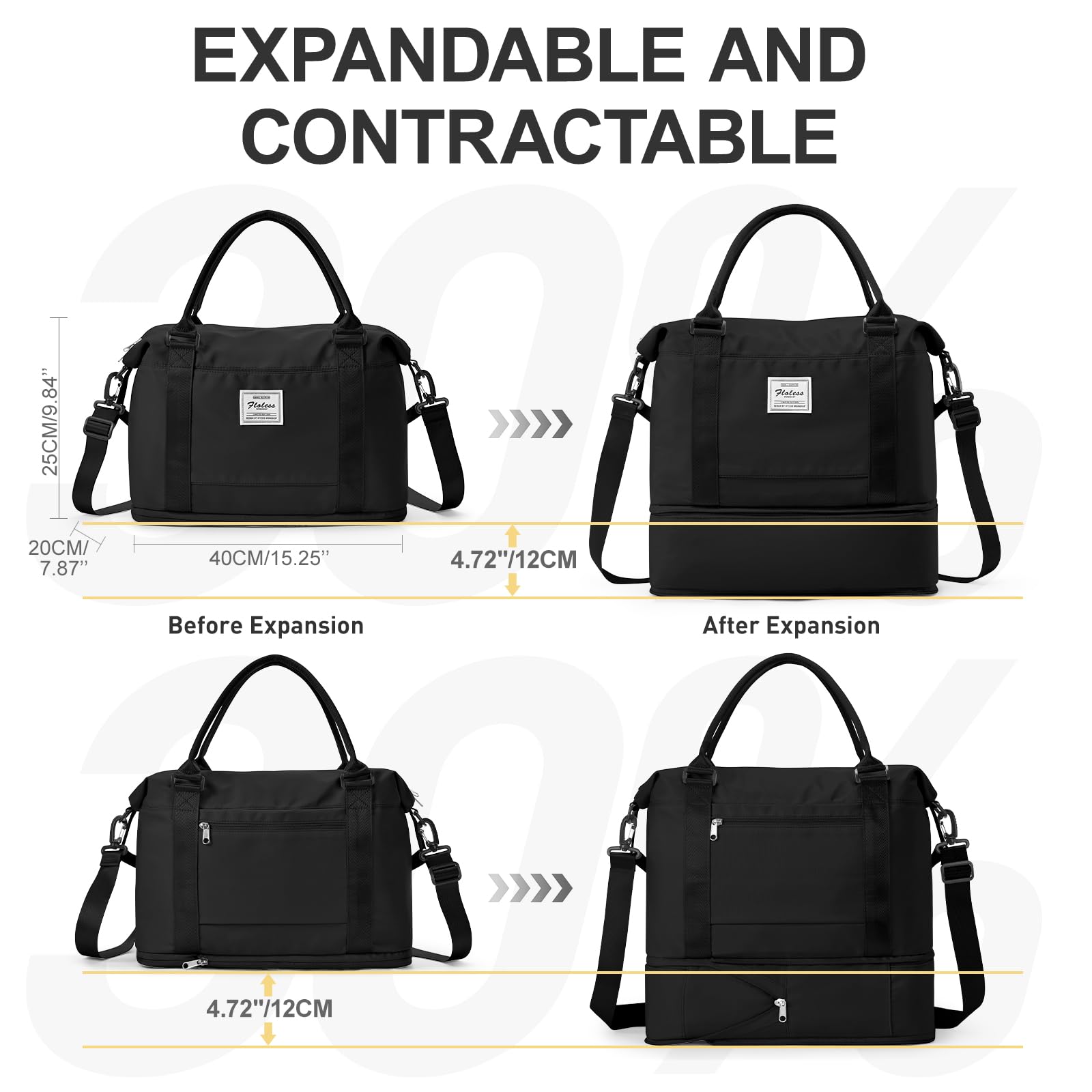 WEPLAN Borsone da Viaggio Donna 40x20x25 Ryanair Borsa da Viaggio Aereo Bagaglio a Mano Borsone Palestra Donna Weekend Ospedale Borsa Sportiva Piscina con Scomparto per le Scarpe,Nero