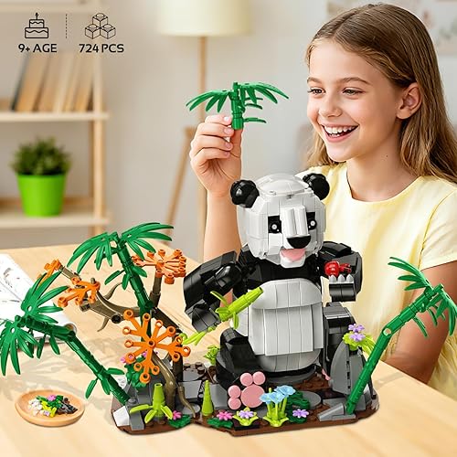 Miniatura 4 de Juego de construcción 3 en 1 de animales salvajes de panda, figuras de animales con 3 opciones de construcción, panda, gato, cebra, 724 piezas,