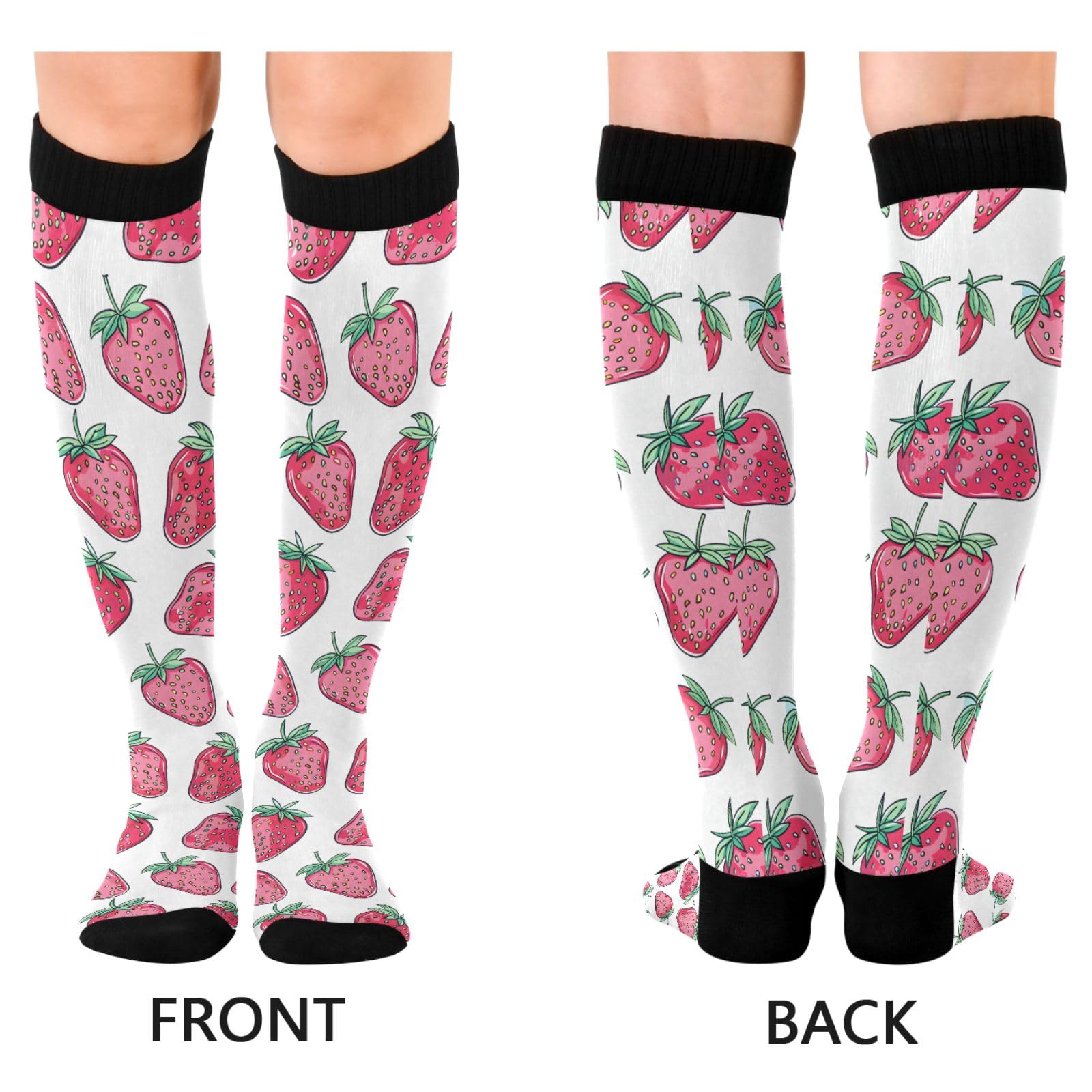 ALAZA Athletic Compression Socks Knee High Socks Stockings for Women Strawberry 1 Running Circulation Sport Football