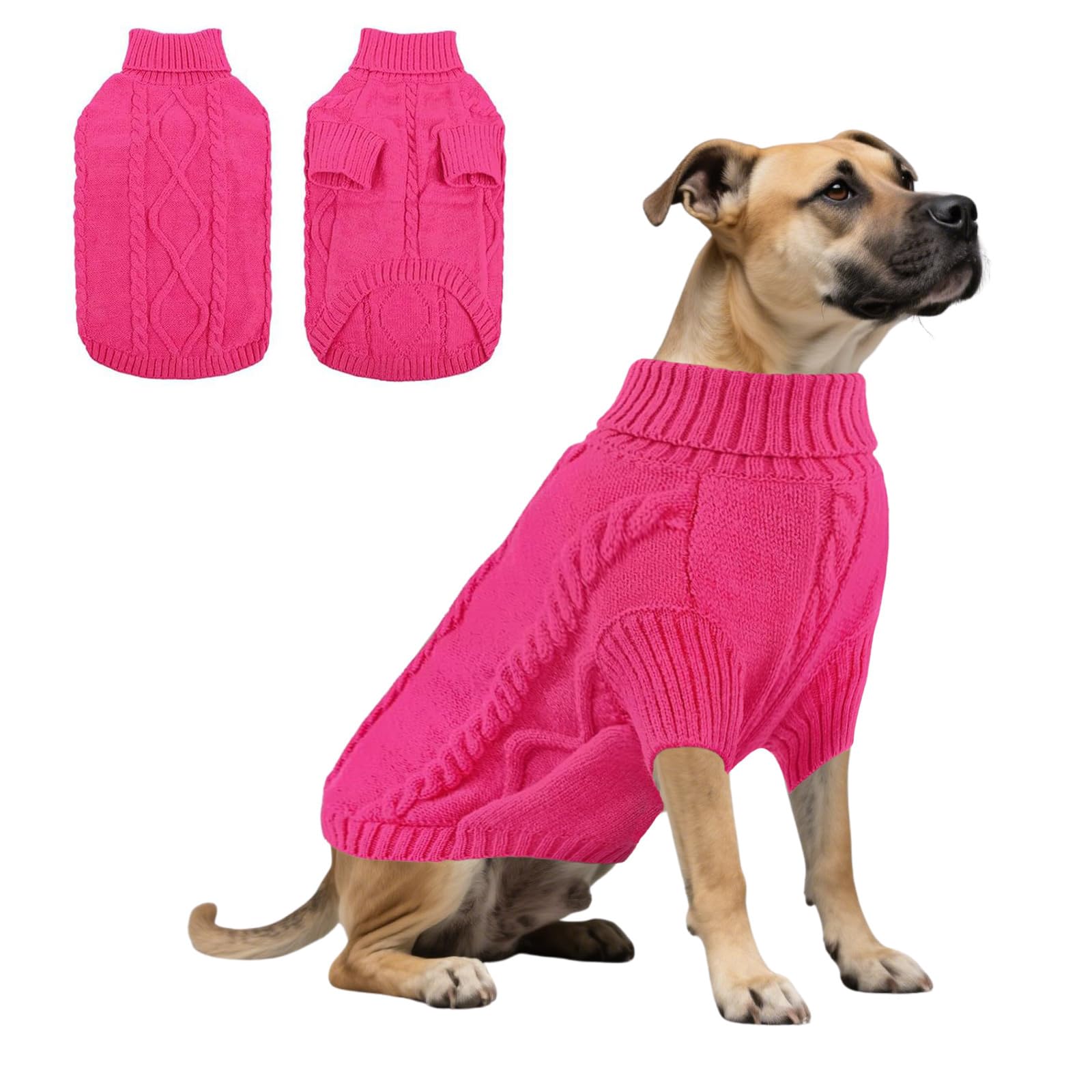 Dog Knitted Sweatshirt,Dog Winter Warm Jumpers Turtleneck Knitwear Cold Weather Puppy Vest Clothes for Cat Puppy Small Medium Large Dogs_2XL(Rose Red)