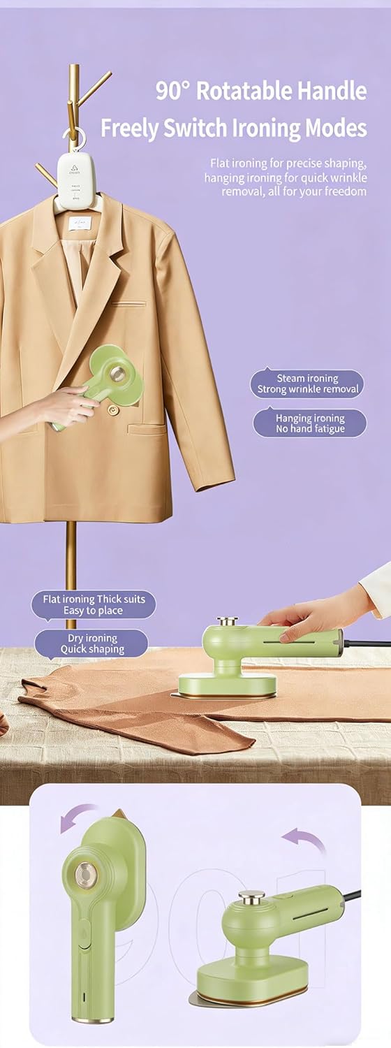 2 In 1 Handheld Garment Steamer, 110V-240V Portable Ironing Machine with Ceramic Heat Panel for Home &Travel Use, 90° Rotatable Handle, Dry & Wet Ironing,