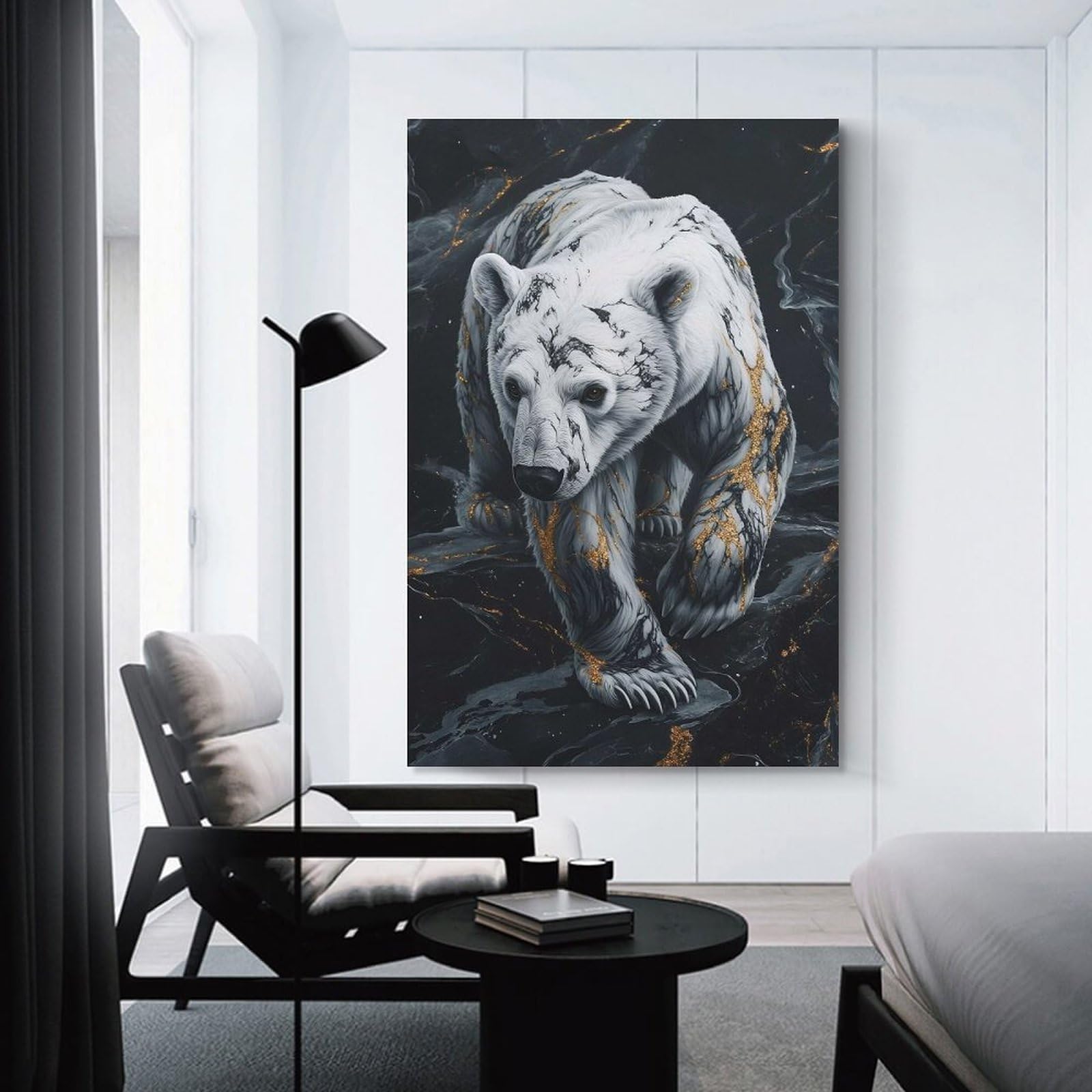 Junmoney Unframe-Style-15 Polar Bear With Gold Veins Home Decor Wall Art 16X24inch(40X60cm), For Bedroom, Guest Room Or Reading Nook, Decorative Wall Art For Cosy Rooms