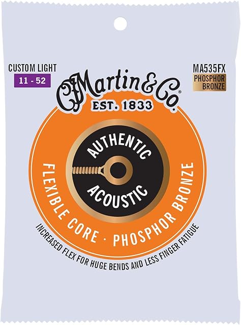 Martin 92/8 authentic Acoustic Flexible Core Strings - Phosphor Bronze Wound (Custom / Light, .011 - .052)