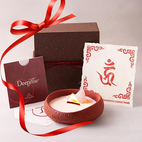 DEEP FLOW Vela ritual de lujo para regalo para el día de San Valentín, melocotón Grace con cuarzo rosa, aroma floral de melocotón suave