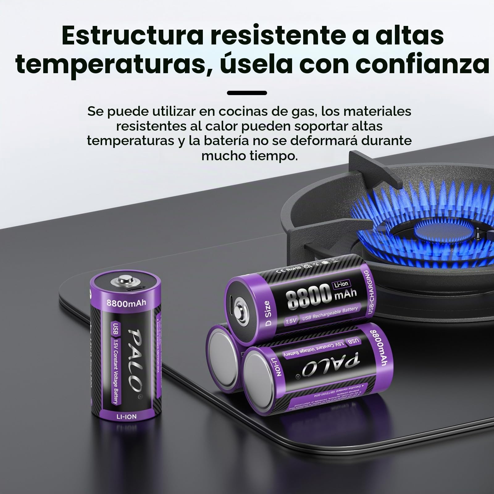 1,5V Baterías Litio USB-C D LR20 8800mAh Batería Carga Rápida Tipo-C Baterías con Cable de Carga, Baja Autodescarga, con Luz de Carga, 1500+ Ciclos, Paquete de 6 Baterías D