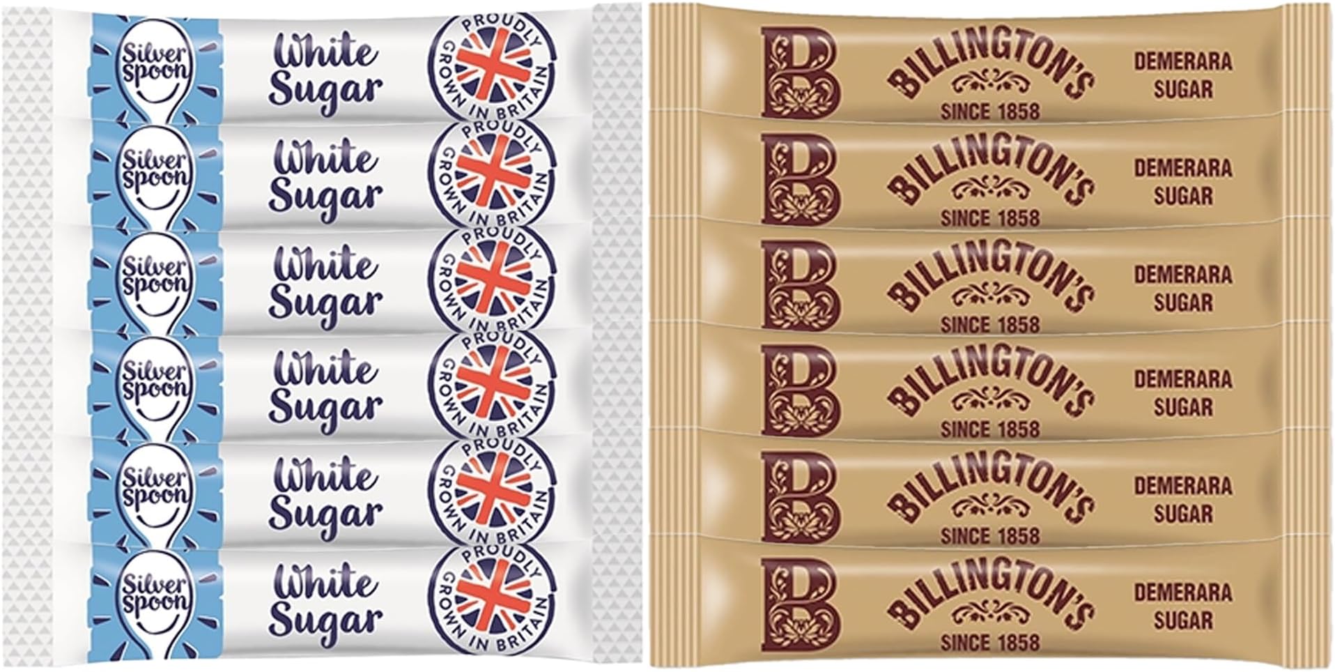 100 Silver Spoon White Sugar Sticks & 100 Billington's Brown Sugar Sticks