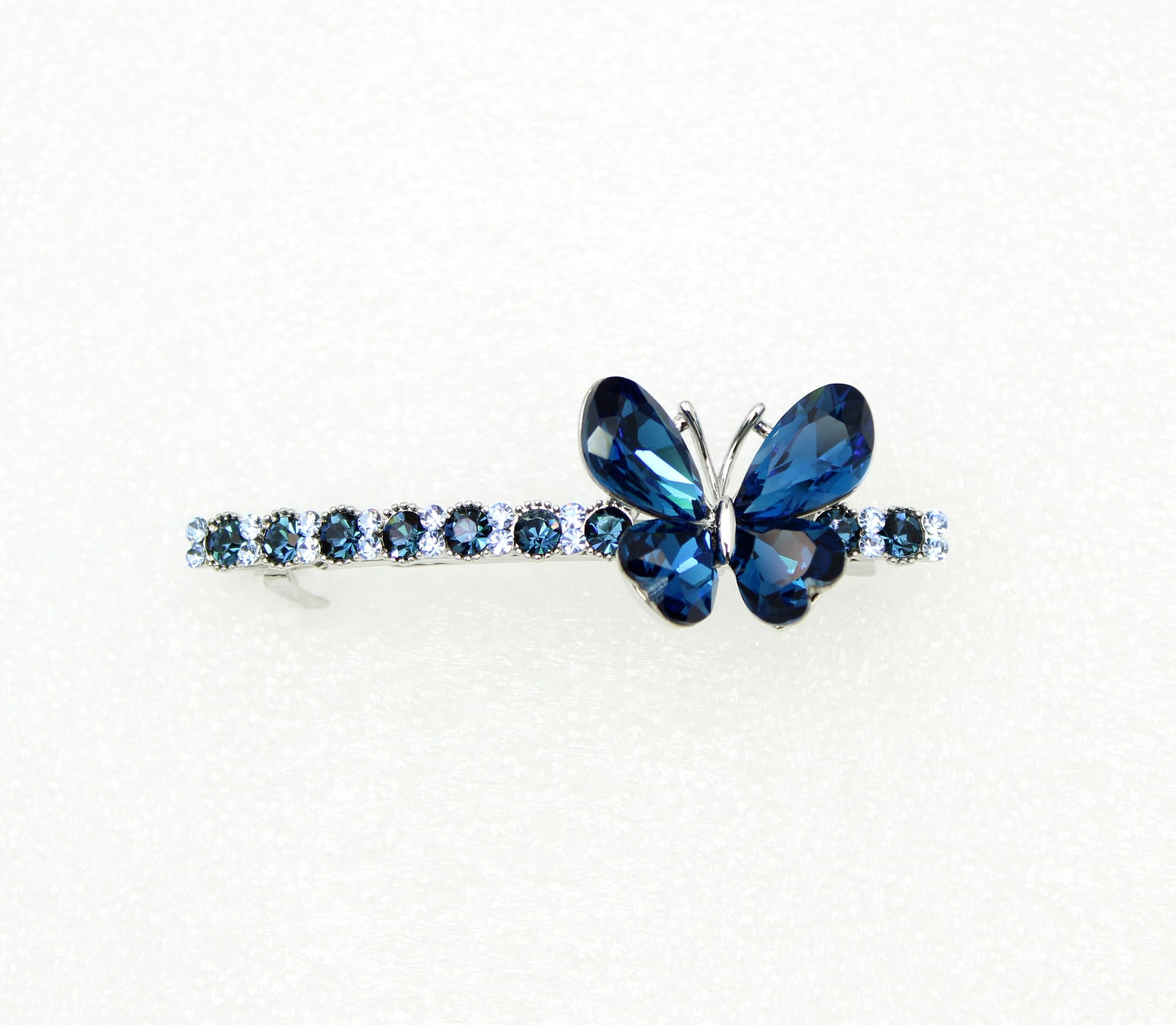 Faship Pasador para el pelo de mariposa con diamantes de imitación azul marino
