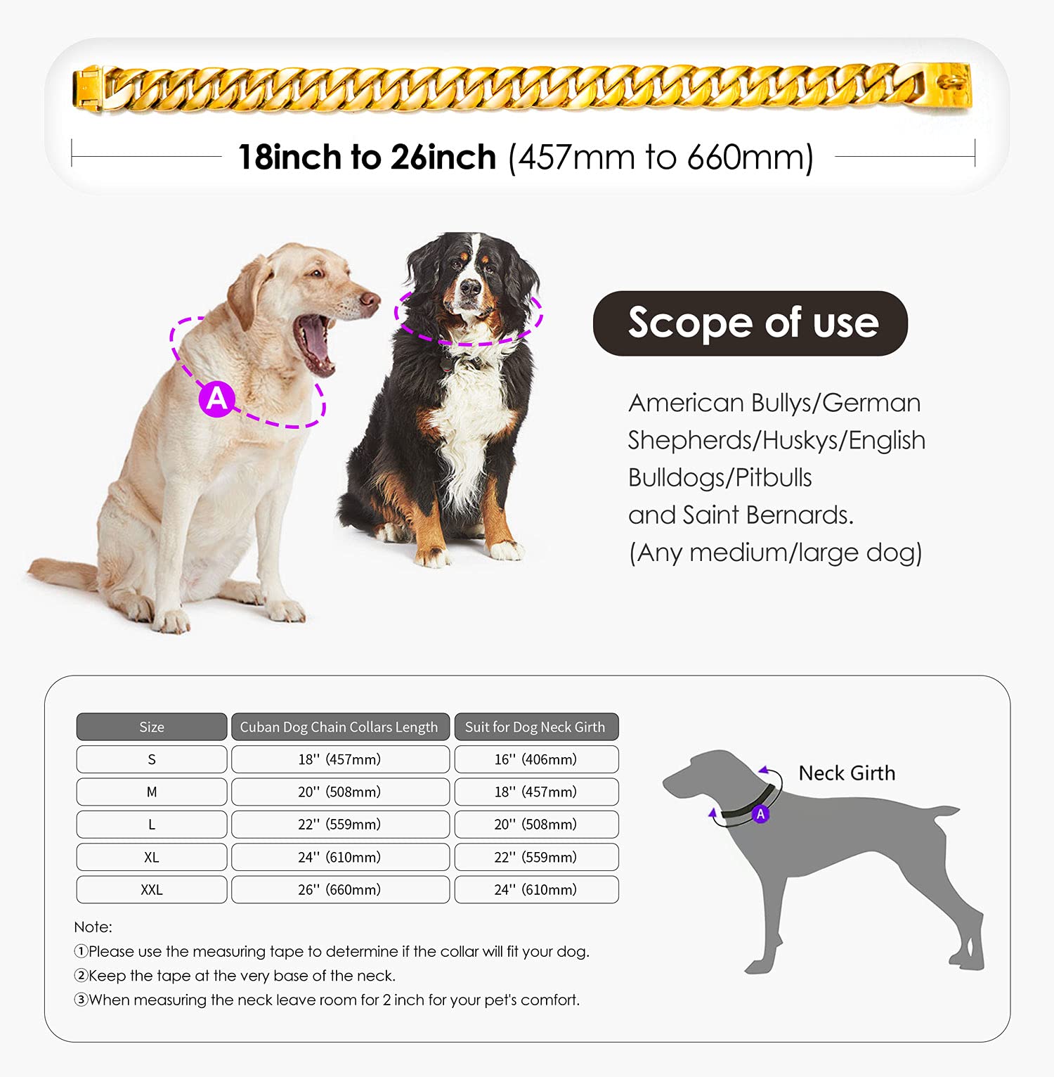 Amazon | 大型犬用 ゴールドドッグカラー 厚さ32mm 犬用ゴールド 