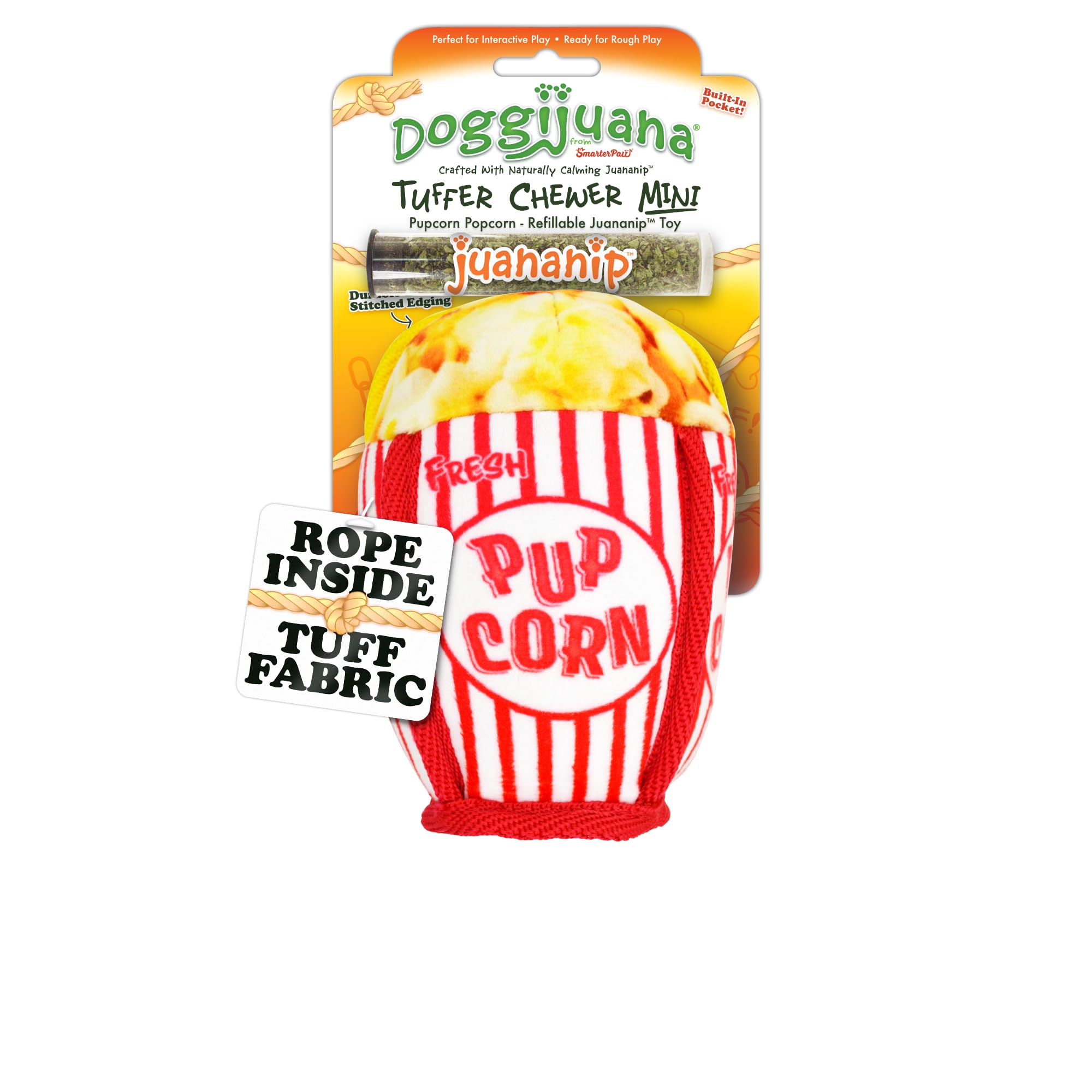 Doggijuana Mini Tuffer Chewer Dog Toy, Pupcorn | Squeaky Refillable Toy