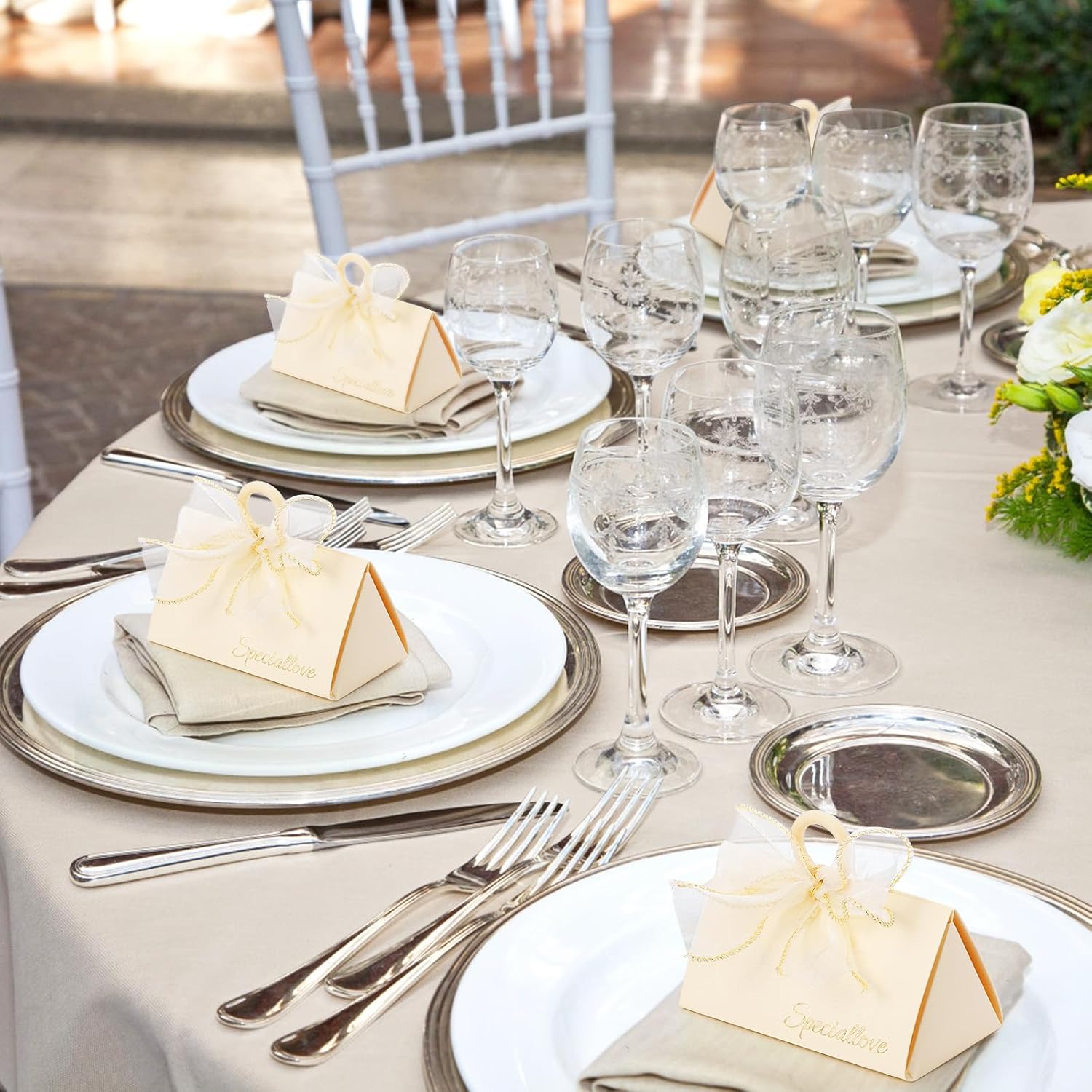 Yopay 30 Pack Wedding Favor Boxes, Small Gift Boxes for Guest with Handle, White Elegant Chocolate Treat Candy Boxes with Gold Trimmed Ribbons, Souvenirs Paper Gift Box for Bridal Shower Party - Image 5