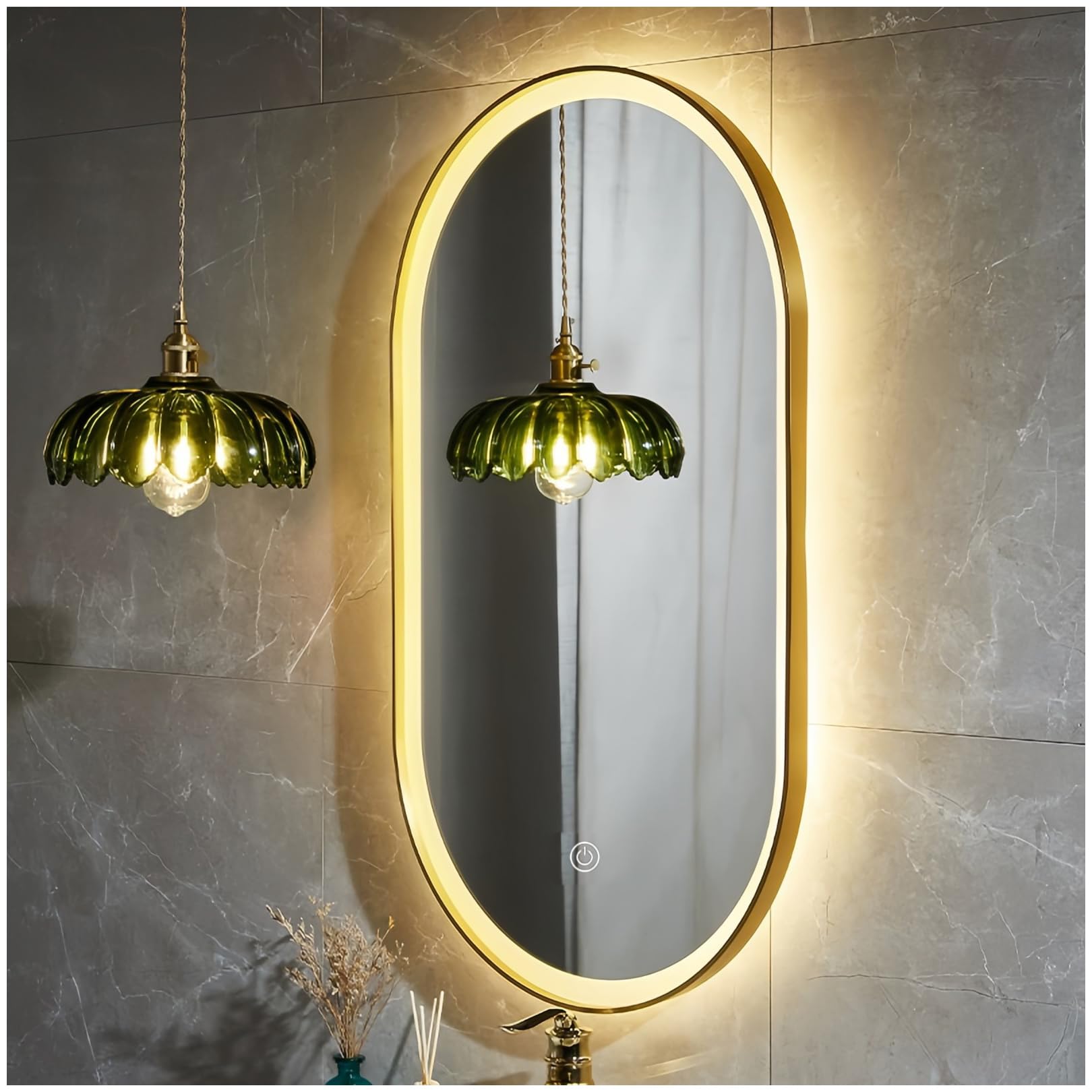Espejo de Baño Ovalado con Luz LED Regulable (3000-6000K) - Retroiluminación y Luz Frontal, Resistente al Agua, Ideal para Maquillaje, Color Dorado