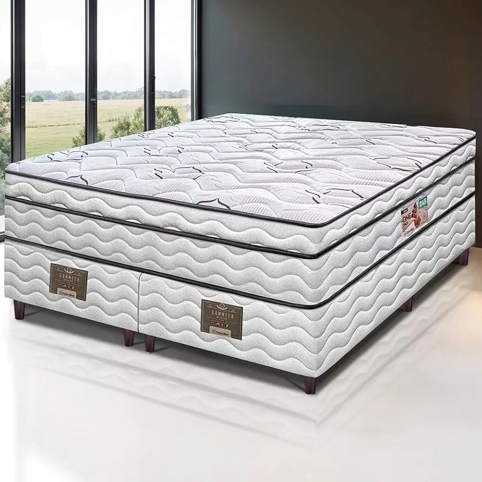 Cama inBox Moderne Cama Box Queen Size Bipartida Ortopédico, Espuma D45, Branco com Cinza, 158x198x63 cm
