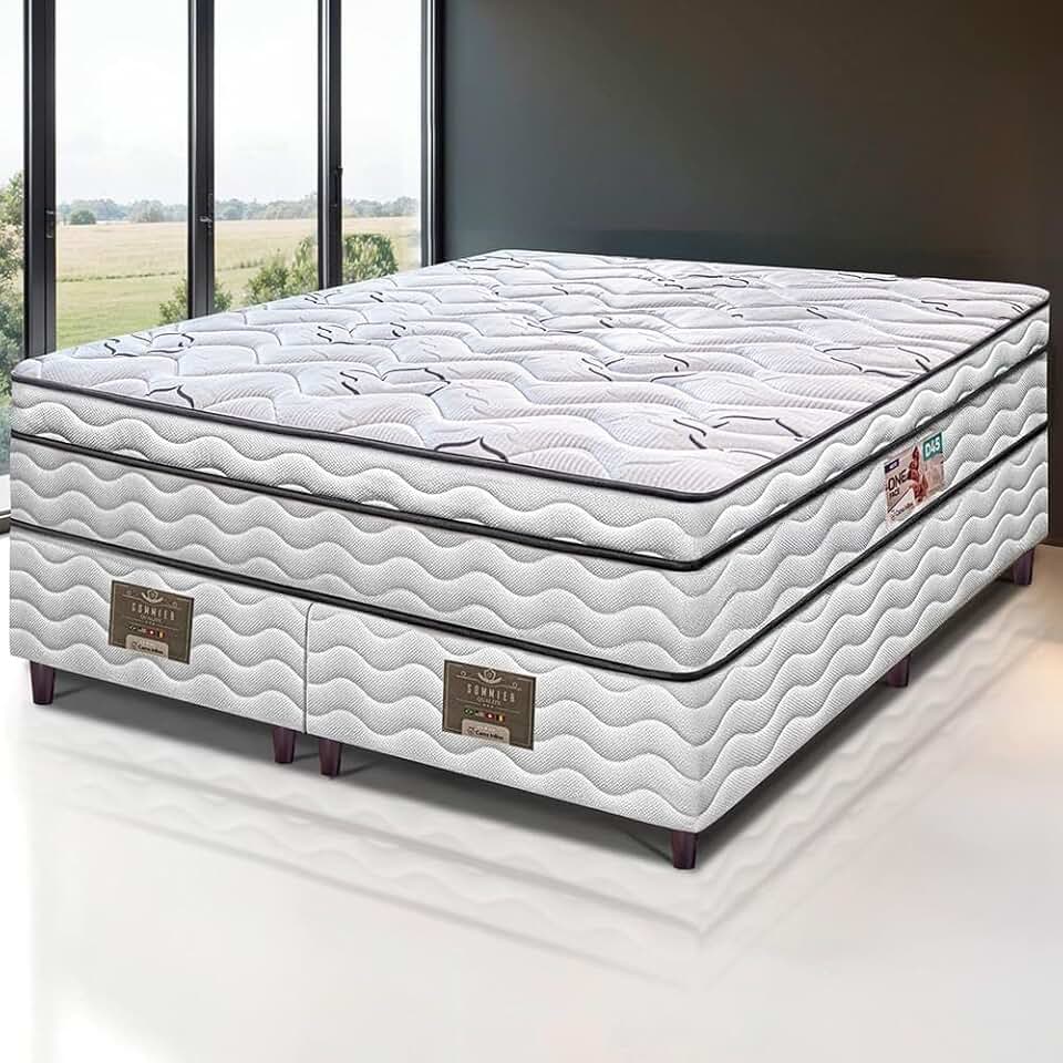 Cama inBox Moderne Cama Box King Size Bipartida Ortopédico, Espuma D45, Bege e Branco, 193x203x63cm, Pillow Euro