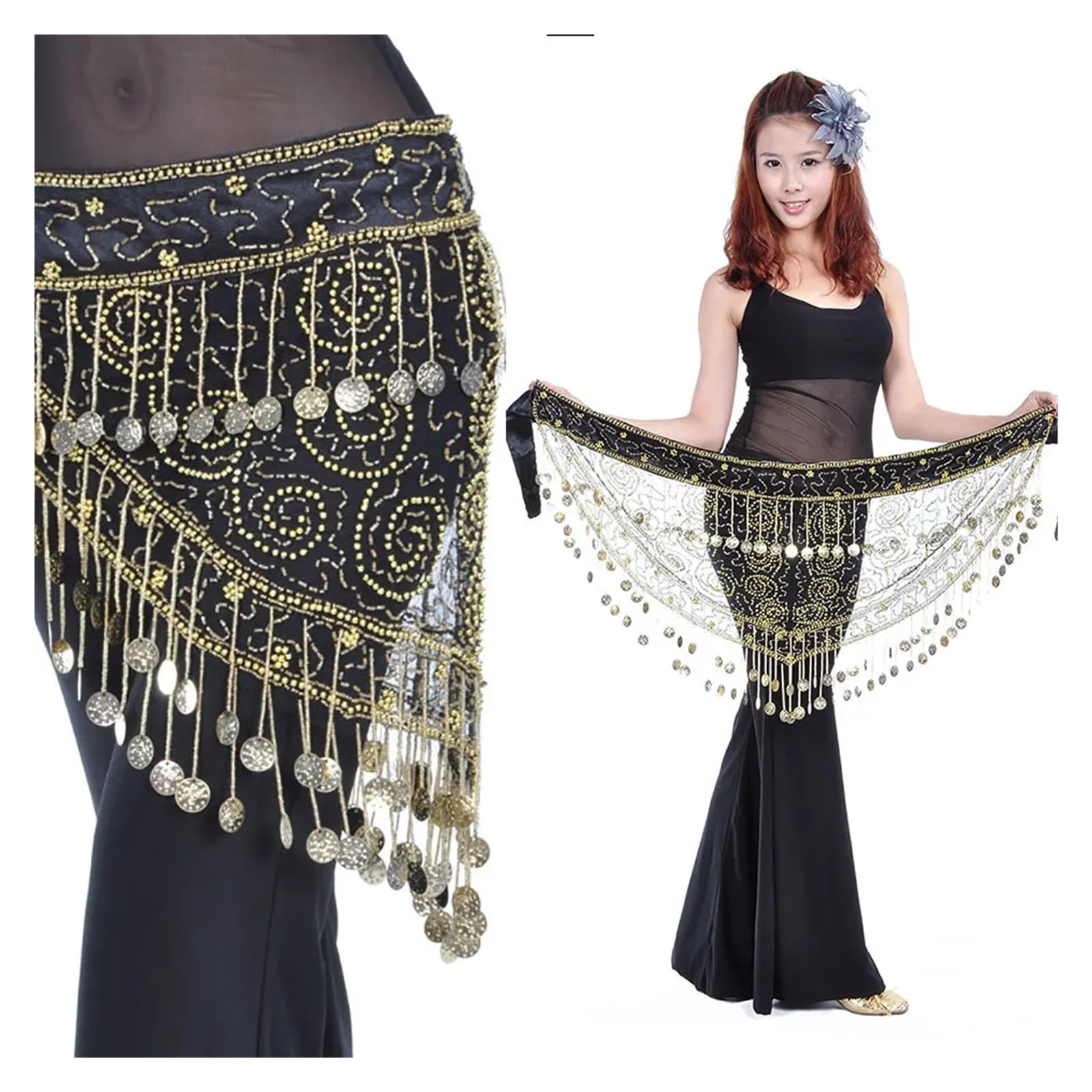 Sciarpa per Danza del Ventre Cintura da Ballo for Danza del Ventre, Lunghezza 135 cm, for Donne, Accessori for spettacoli di sul palco