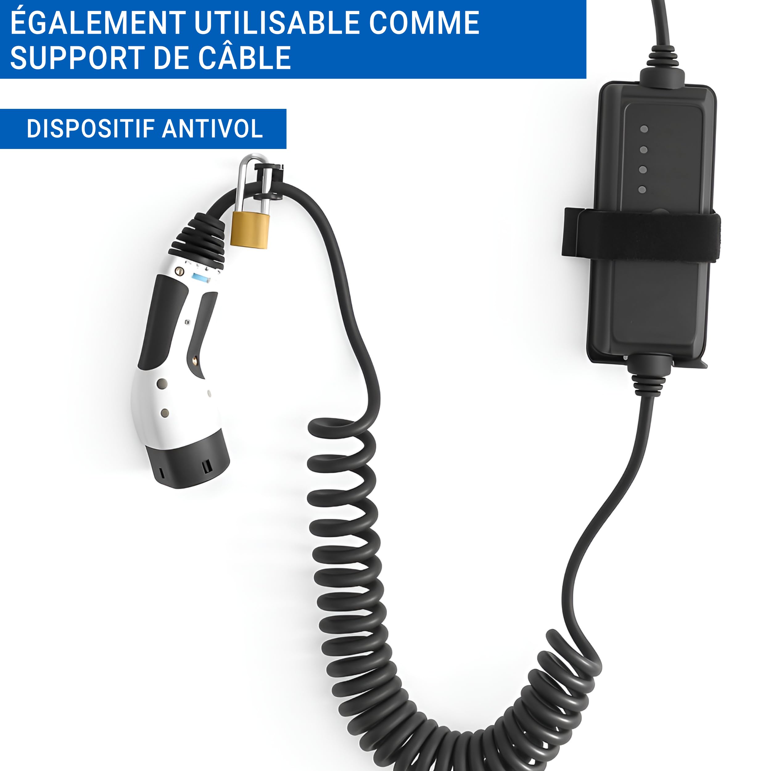 Antivol Type 2 avec Serrure - Antivol pour câble de Recharge sur la Wallbox, adapté aux câbles jusqu'à 22 mm de diamètre