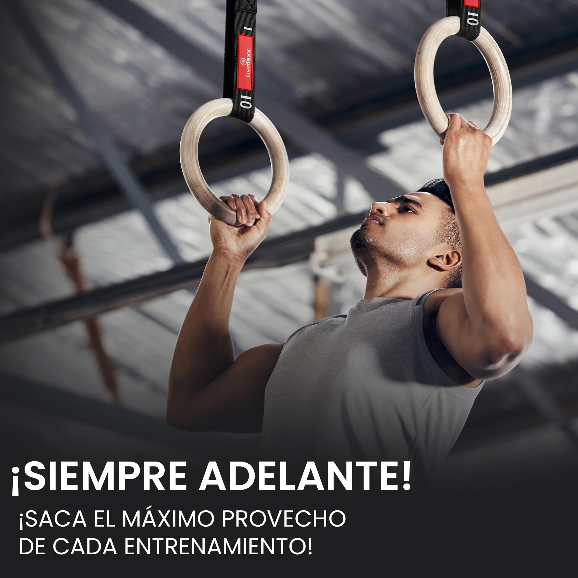 BeMaxx Anillas de Gimnasia de Madera Workout Set con Anclaje para Puerta